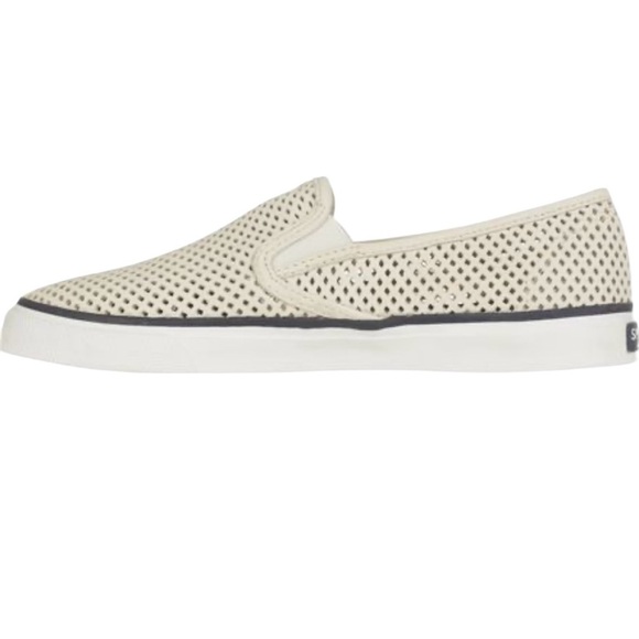 Sperry Shoes - Sperry Seaside Perforated Slip On Boat Shoe in white leather Size 6.5
